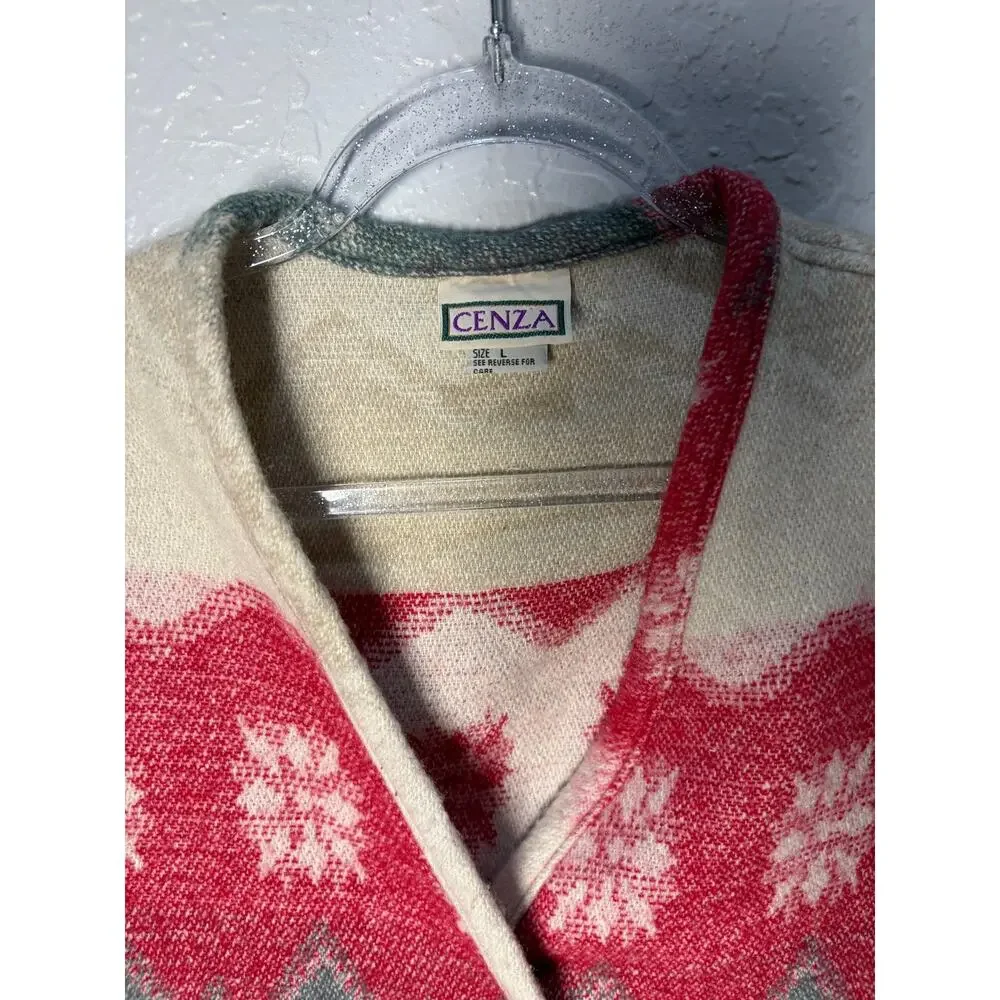 Vtg Cenza Southwestern Wool Nordic Snowflake Vest Womens Sz Large